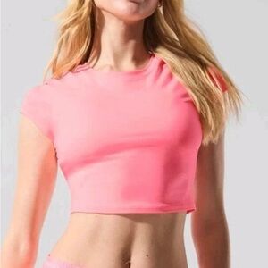 Alo soft crop finesse short sleeve in discontinued bubblegum pink